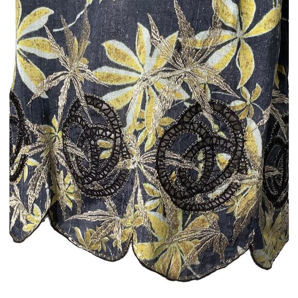 Suno Golden Leaves Silk Top Scalloped Hem Metallic Embroidery 12 - Picture 4 of 7